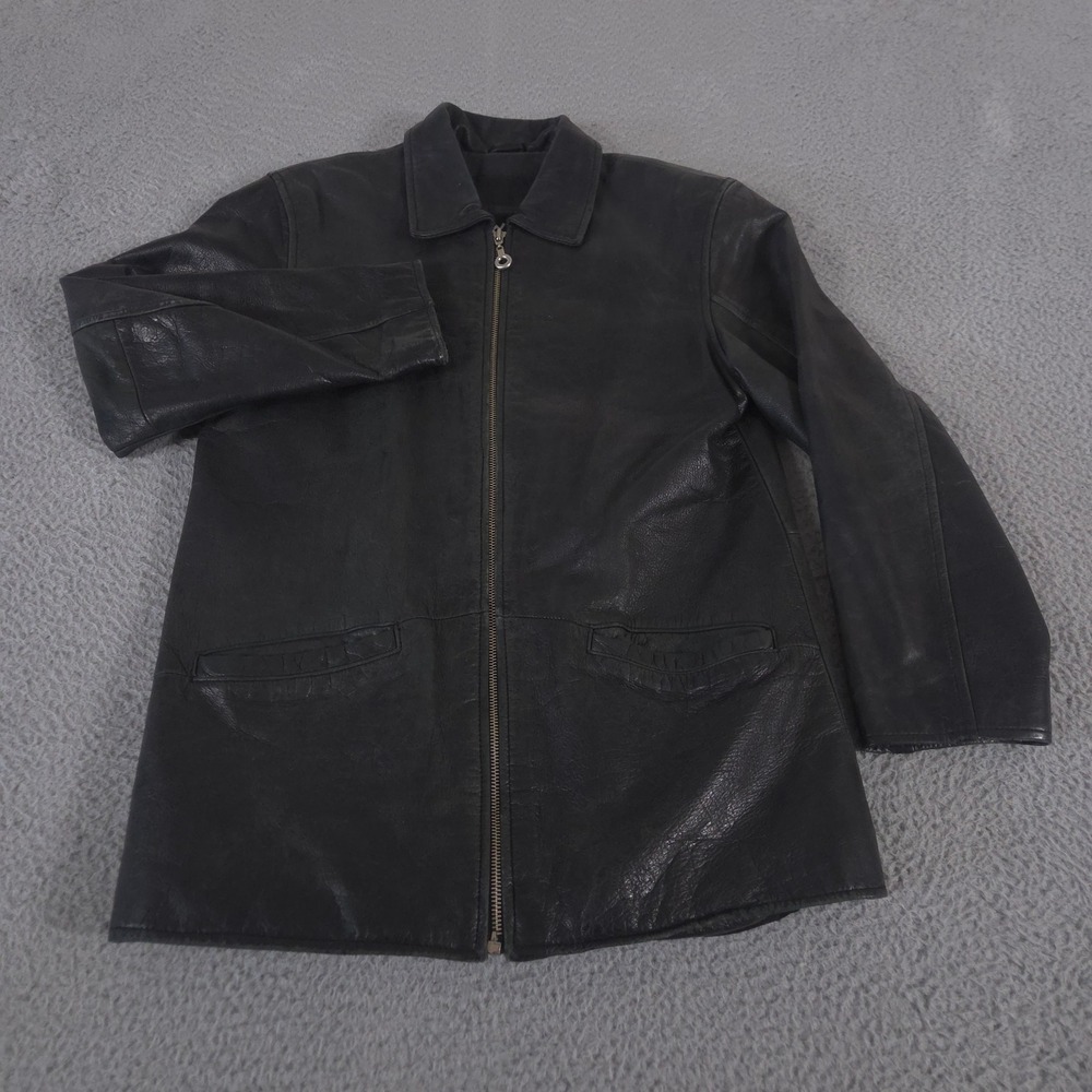 VINTAGE Wilsons Leather Jacket Mens S Black Genuine Leather Zip Up Car Coat 90s